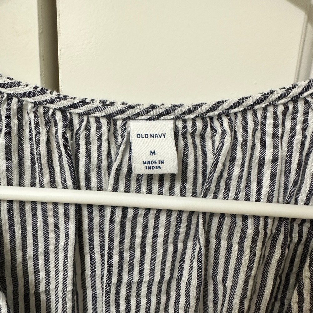 Old Navy Black and White Striped Wrap Blouse - Picture 2 of 2